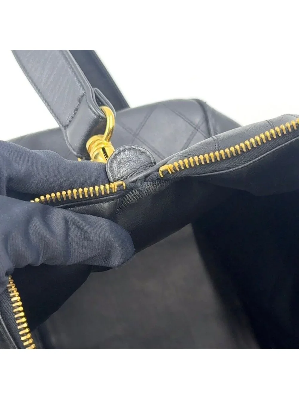 Chanel Bicolor 2-Way Leather Black Boston Bag Gold